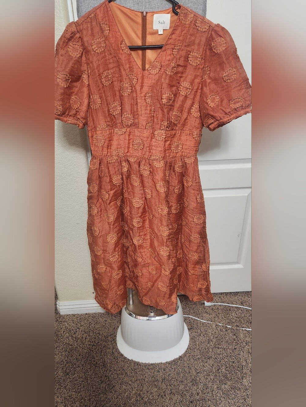 Salt Dress, Burnt Orange, Embroidered Flowers Size Small